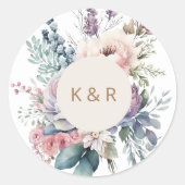 Sticker Rond Aquarelle Pastel Floral Monogram Mariage (Devant)