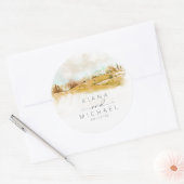 Sticker Rond Aquarelle Paysage Mariage Automne Gold ID786 (Enveloppe)