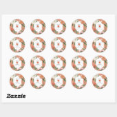 Sticker Rond Aquarelle Peach Pink Peonies Mariage (Feuille)
