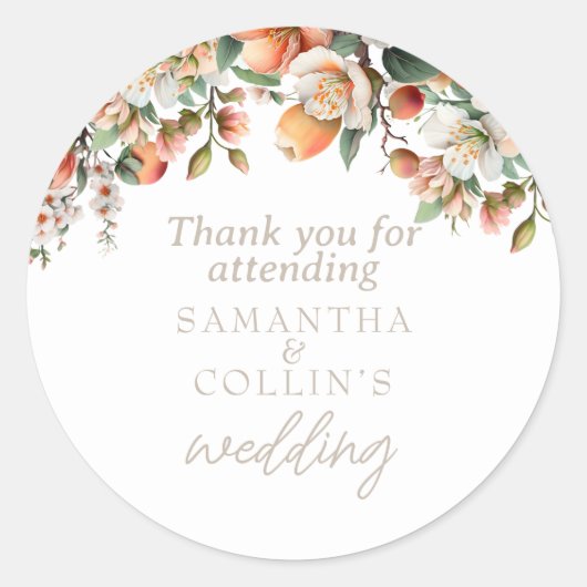 Sticker Rond Aquarelle Peach Sage Vert Mariage Floral (Devant)