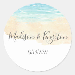 Sticker Rond Aquarelle Peinte à la main Plage mariage Faveurs