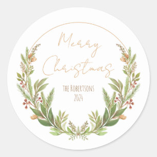 Sticker Rond Aquarelle peinte à la main unique Noël vert