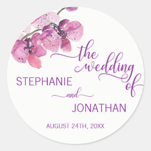 Sticker Rond Aquarelle peinte violet orchidées florales Mariage