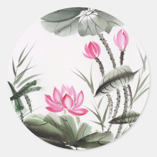 Sticker Rond Aquarelle Peinture De Fleur De Lotus (Devant)