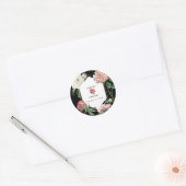 Sticker Rond Aquarelle Peonies rose Fleurs Mariage Noir (Enveloppe)