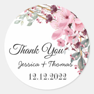 Sticker Rond Aquarelle Peony Fleurs Merci Mariage Faveur