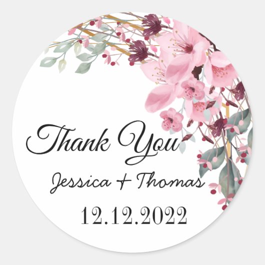 Sticker Rond Aquarelle Peony Fleurs Merci Mariage Faveur (Devant)