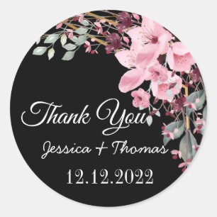 Sticker Rond Aquarelle Peony Fleurs Merci Mariage Faveur