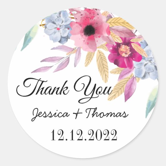 Sticker Rond Aquarelle Peony Fleurs Merci Mariage Faveur (Devant)