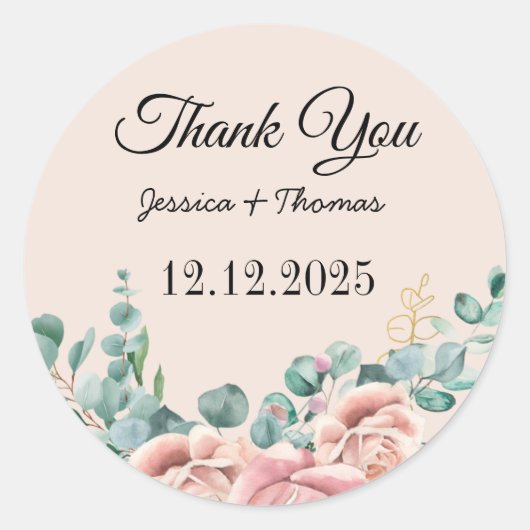 Sticker Rond Aquarelle Peony Fleurs Merci Mariage Faveur (Devant)