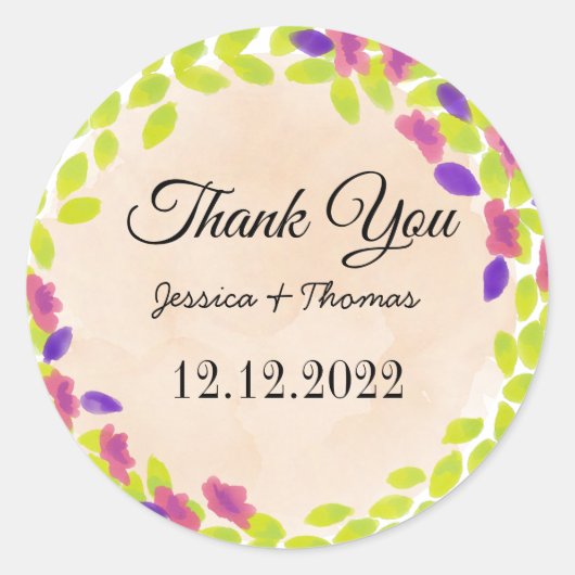 Sticker Rond Aquarelle Peony Fleurs Merci Mariage Faveur C (Devant)