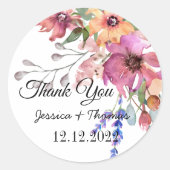 Sticker Rond Aquarelle Peony Fleurs Merci Mariage Faveur C (Devant)