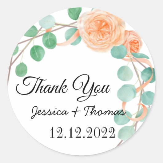 Sticker Rond Aquarelle Peony Fleurs Merci Mariage Faveur C (Devant)