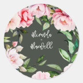 Sticker Rond Aquarelle Peony Magnolia Mariage foncé (Devant)