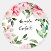 Sticker Rond Aquarelle Peony Magnolia Mariage rose (Devant)