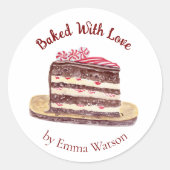 Sticker Rond Aquarelle Pepperment Gâteau Cuit Avec Amour (Devant)