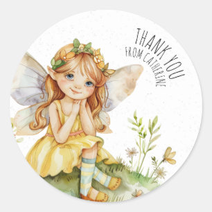 Sticker Rond Aquarelle personnalisable Jardin Merci de fées