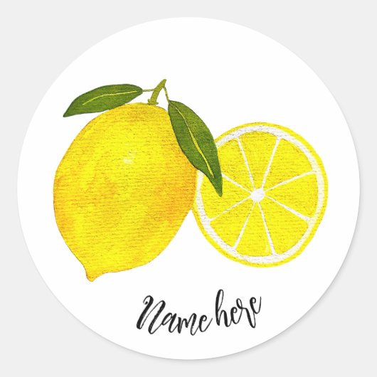 Sticker Rond Aquarelle personnalisée Citron jaune (Devant)