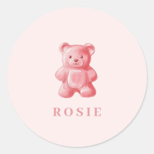 Sticker Rond Aquarelle personnalisée Cute rose Gummy Ours