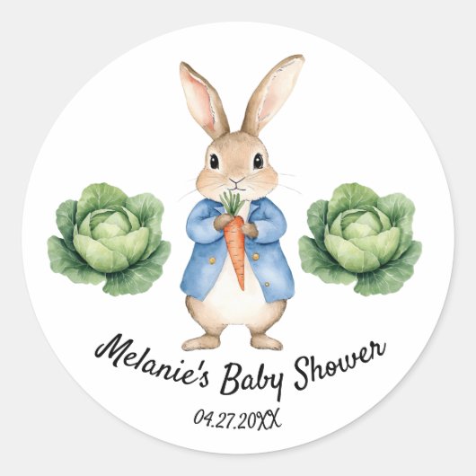 Sticker Rond Aquarelle Peter Rabbit Garden Baby shower de chou (Devant)