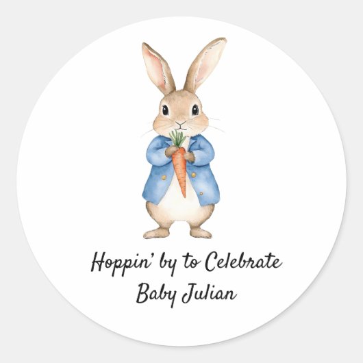 Sticker Rond Aquarelle Peter Rabbit Jardin Baby shower (Devant)