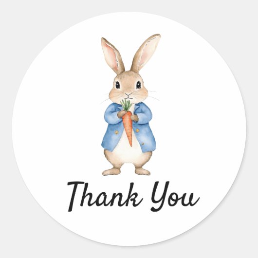 Sticker Rond Aquarelle Peter Rabbit Merci Baby shower (Devant)