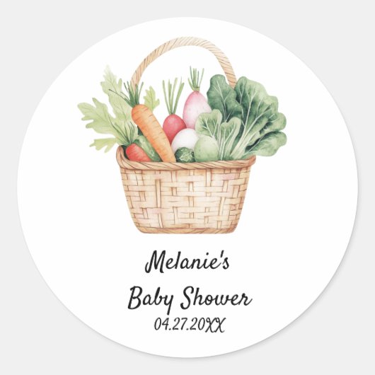 Sticker Rond Aquarelle Peter Rabbit Veggie Panier Baby shower (Devant)