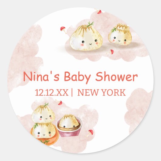 Sticker Rond Aquarelle Petit Baby shower de champignon (Devant)