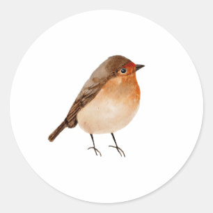 Sticker Rond Aquarelle Petit Oiseau   Robin Minimaliste