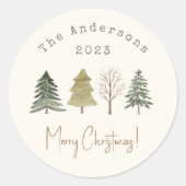 Sticker Rond Aquarelle Pine Arbres de Noël Dîner de fête (Devant)