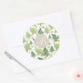 Sticker Rond Aquarelle Pine Arbres Moderne Rustique Monogramme (Enveloppe)