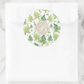 Sticker Rond Aquarelle Pine Arbres Moderne Rustique Monogramme (Sac)