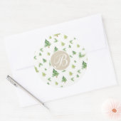Sticker Rond Aquarelle Pine Arbres Monogramme Première fête Fav (Enveloppe)