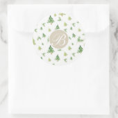 Sticker Rond Aquarelle Pine Arbres Monogramme Première fête Fav (Sac)