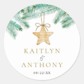 Sticker Rond Aquarelle Pine Boughs Noël Mariage d'hiver (Devant)