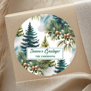 Sticker Rond Aquarelle Pine Motif Elégant hiver