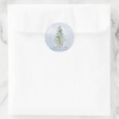 Sticker Rond Aquarelle Pine Tree Joyeux Noël Bleu Bokeh (Sac)