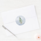 Sticker Rond Aquarelle Pine Tree Joyeux Noël Bleu Bokeh (Enveloppe)
