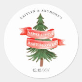Sticker Rond Aquarelle Pine Tree Joyeux Petit Baby shower (Devant)