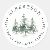 Sticker Rond Aquarelle Pine Trees Nom de famille Adresse de ret (Devant)