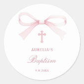 Sticker Rond Aquarelle Pink Bow Baptism (Devant)