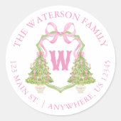 Sticker Rond Aquarelle Pink Nutcrier Christmas Crest Adresse (Devant)