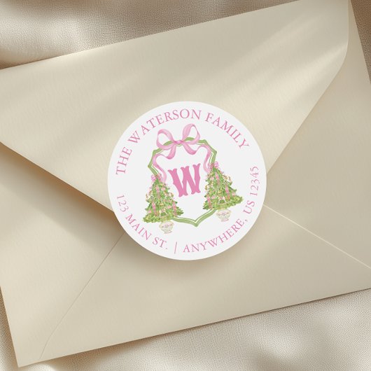 Sticker Rond Aquarelle Pink Nutcrier Christmas Crest Adresse