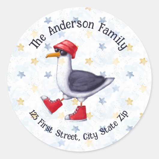 Sticker Rond Aquarelle Plage de Seagull Océan (Devant)