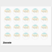 Sticker Rond Aquarelle Plage Mariage initiales Nom Faveurs (Feuille)