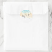 Sticker Rond Aquarelle Plage Mariage initiales Nom Faveurs (Sac)
