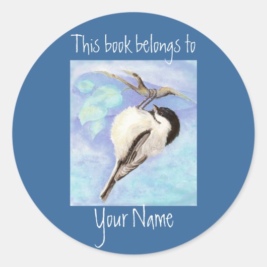 Sticker Rond Aquarelle Plaque de livre de chickadee (Devant)
