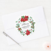 Sticker Rond Aquarelle Poinsettia et Holly | Joyeux Noël (Enveloppe)