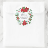 Sticker Rond Aquarelle Poinsettia et Holly | Joyeux Noël (Sac)