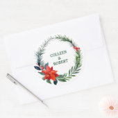 Sticker Rond Aquarelle Poinsettia Fleur Rouge Berries Mariage (Enveloppe)